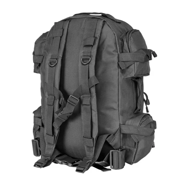 NCStar VISM Tactical Backpack, urban gray rear view with padded straps, buckles and side pockets