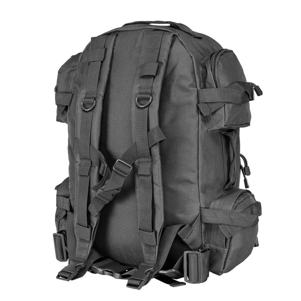 primary-44560 NCStar VISM Tactical Backpack, urban gray rear view with padded straps, buckles and side pockets