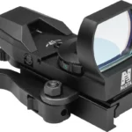 NcStar Red Four Reticle Reflex, black angled view with QR mount and blue-tinted lens
