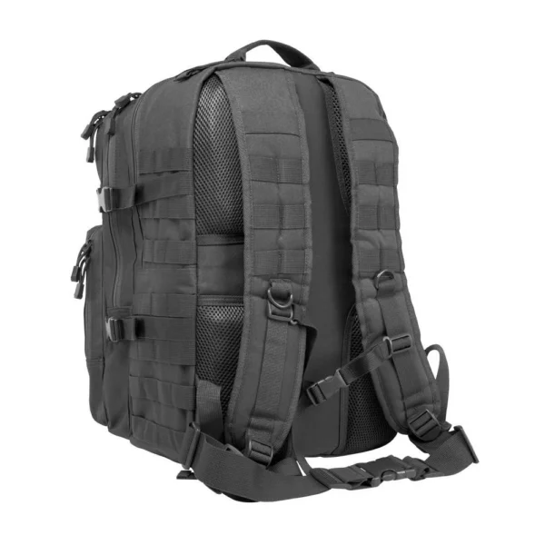 NcStar VISM Assault Backpack, urban gray with padded straps and webbing, rear view