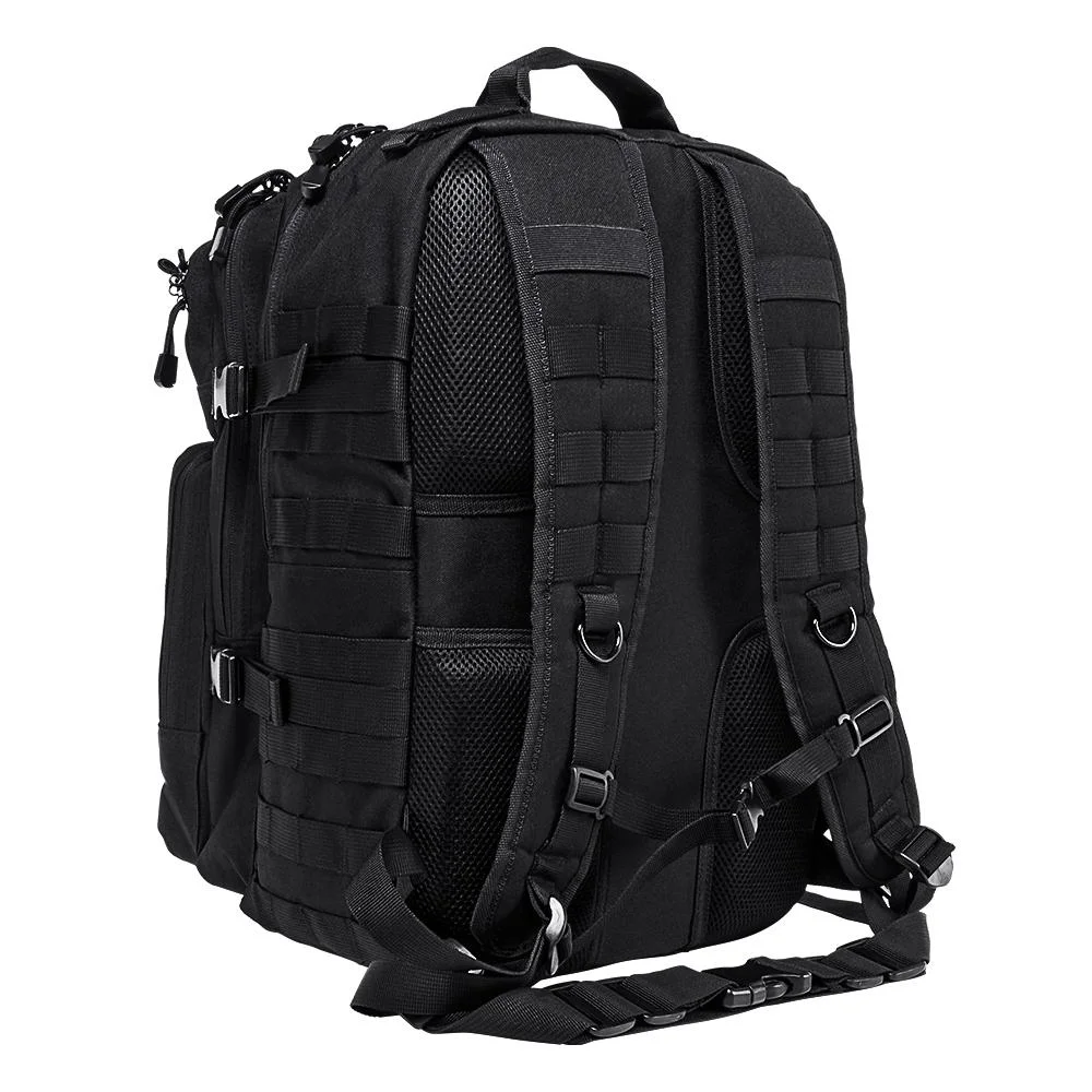 primary-44580 NcStar VISM Assault Backpack, black rear view with padded shoulder straps and webbing