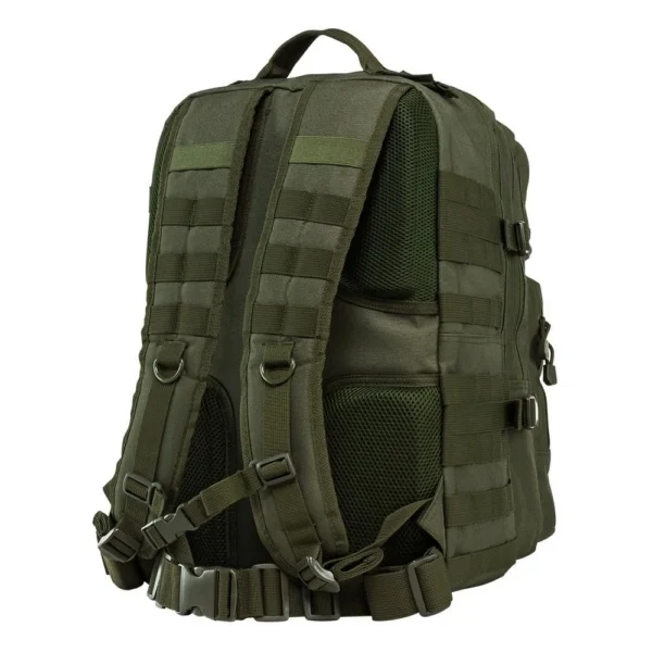NcStar VISM Assault Backpack, green rear view with padded straps and webbing