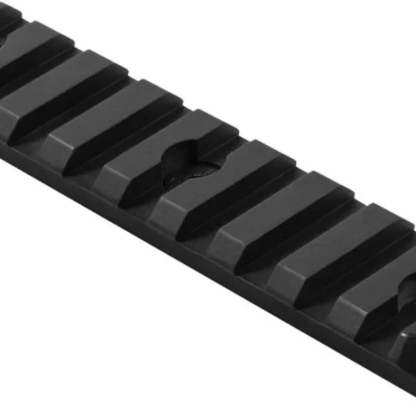 NcSTAR M-LOK Accessory Rail Medium, angled top view of black rail with mounting slots