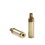 Peterson SRP Unprimed Brass 22 Creedmoor, two brass cases shown upright and on side