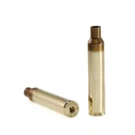 Peterson Unprimed Rifle Brass 33 XC, two brass cases shown upright and on side