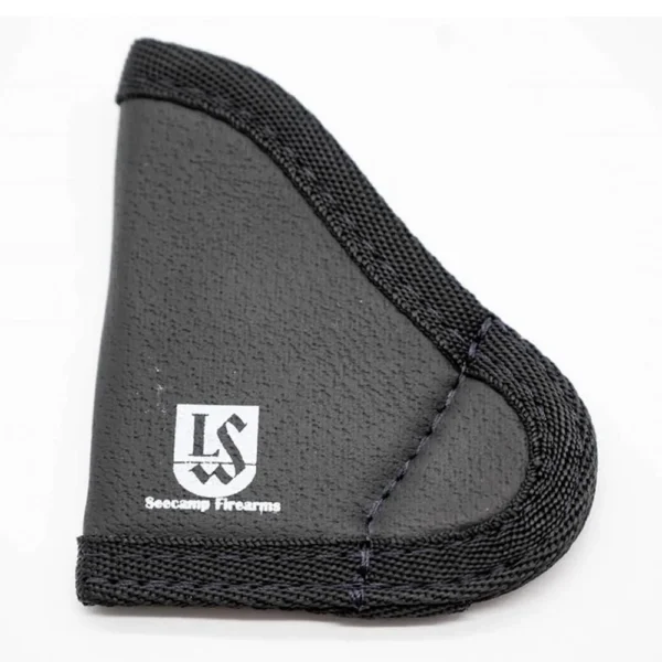 Seecamp Sticky Pocket Holster, black triangular holster with fabric edging in side view