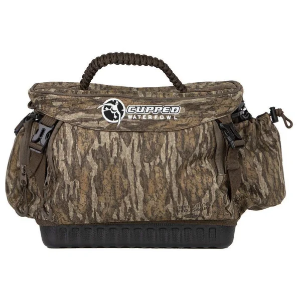 Rock Ridge Outdoors Cupped Medium Floating Blind Bag, front view in Mossy Oak Bottomland