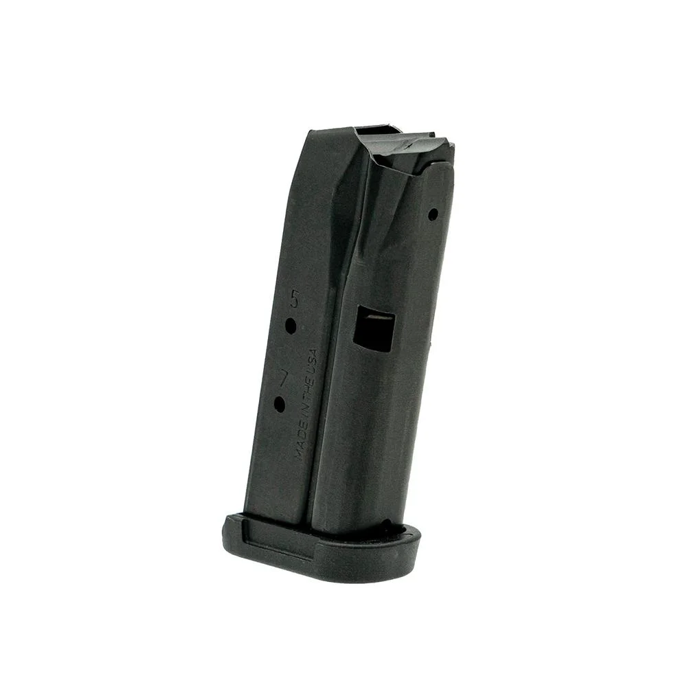 primary-44730 Shield Arms Z8 handgun magazine, black angled side view with witness holes and extended baseplate