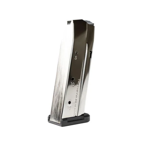 primary-44741 Shield Arms S15 Gen 3 Handgun Magazine, nickel-finish magazine in angled side view