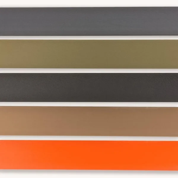 Shield Arms Apogee Belt, gray horizontal belt strip above several color samples