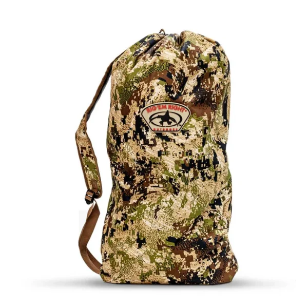 Rig'Em Right Turkey Decoy Bag, front view in Optifade Subalpine camouflage with shoulder strap