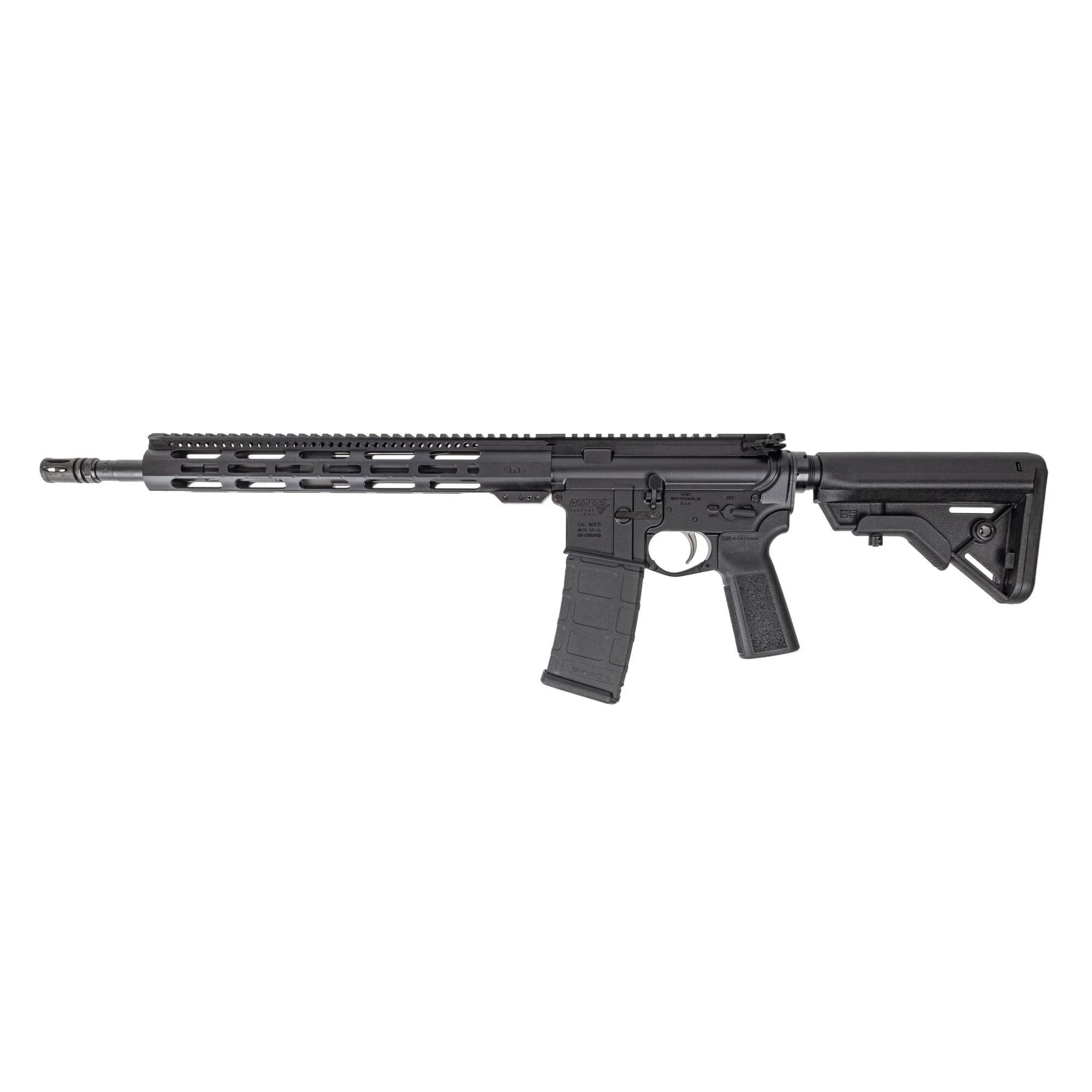 primary-44767 DPMS DPM4 B5 Bravo AR-15 rifle, right-side view with black handguard, magazine and stock
