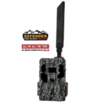 Browning Defender Wireless Pro Scout Max HD trail camera, camouflage front view with antenna