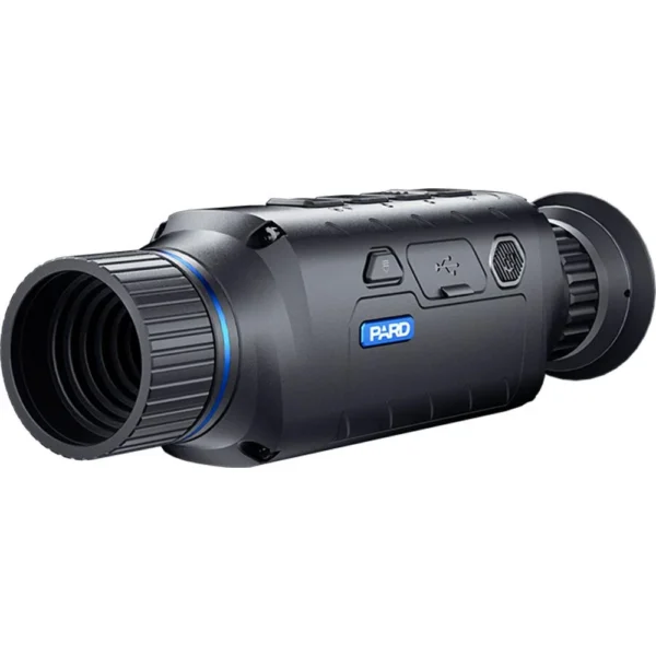 Pard Leopard 256 Thermal Monocular, black angled side view with lens, eyepiece and top buttons
