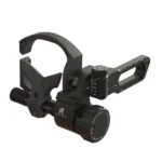 Pure Archery Group Ripcord Ratchet Arrow Rest, black angled view with circular rest and adjustment dial