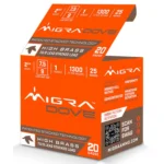 Migra Field Lite Stacked Shotshells, orange and white ammunition box in three-quarter view