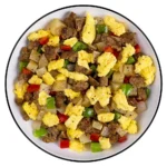Readywise Pro Meal Breakfast Skillet top view of eggs, potatoes, meat and peppers in a bowl