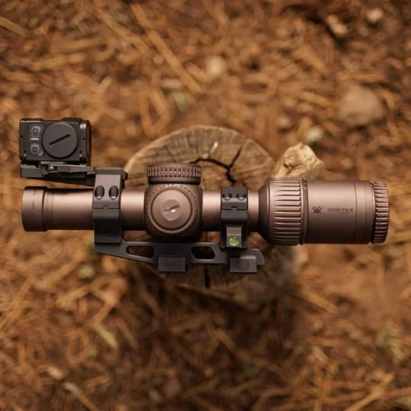 Rubicon Precision Manufacturing RPM Bravo Cantilever Mount, black mount holding a bronze scope