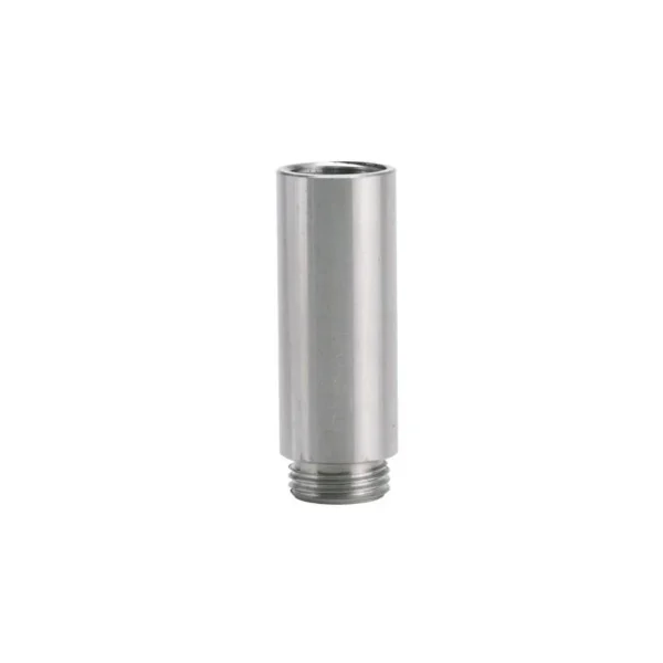 RCBS Matchmaster funnel drop tube, silver, upright side view with threaded base