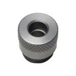RCBS Matchmaster Powder Funnel Adapter, silver angled top view with knurled sides and center opening
