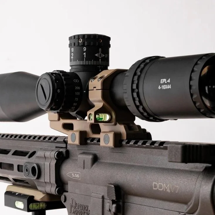 primary-45032 RPM Bravo 30mm Cantilever Mount, tan mount holding a black scope with green bubble level