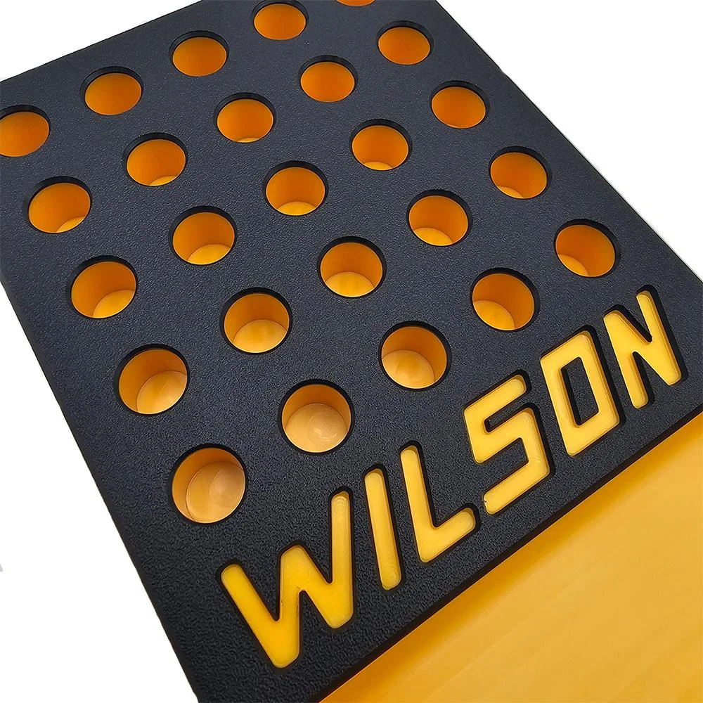 primary-45037 L.E. Wilson Reloading Tray with Bullet/Primer Cup, top close-up of black tray with yellow holes