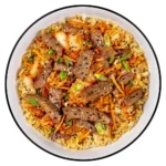 Wise Company Readywise Pro Meal Beef Bulgogi Single Pack, overhead view of beef, rice and vegetables in bowl
