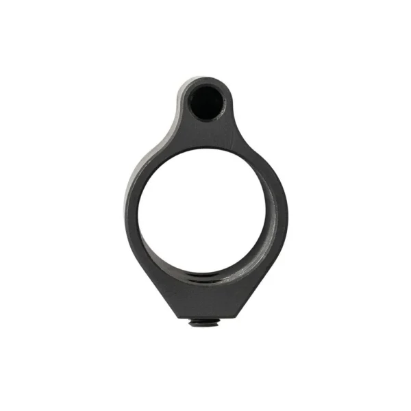 One Horse Low Profile Steel Gas Block, black front view with circular bore and upper port