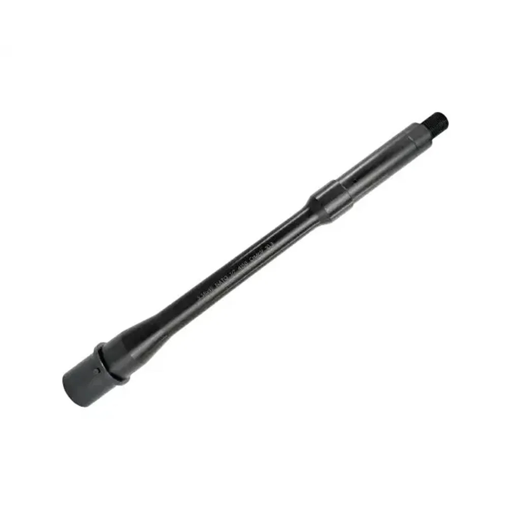 primary-45086 One Horse Carbine Gas Barrel, black angled view with threaded muzzle and stepped profile
