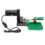RCBS MatchMaster Precision Case Trimmer, black and green side view with power cord and tray