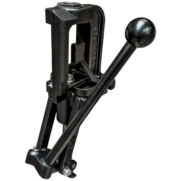 RCBS Rock Chucker Supreme Press, matte black upright view with frame and ball-handled lever