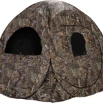 Rhino Blinds R-75 1-Person Blind, Realtree Edge front view with two open windows and zippered door