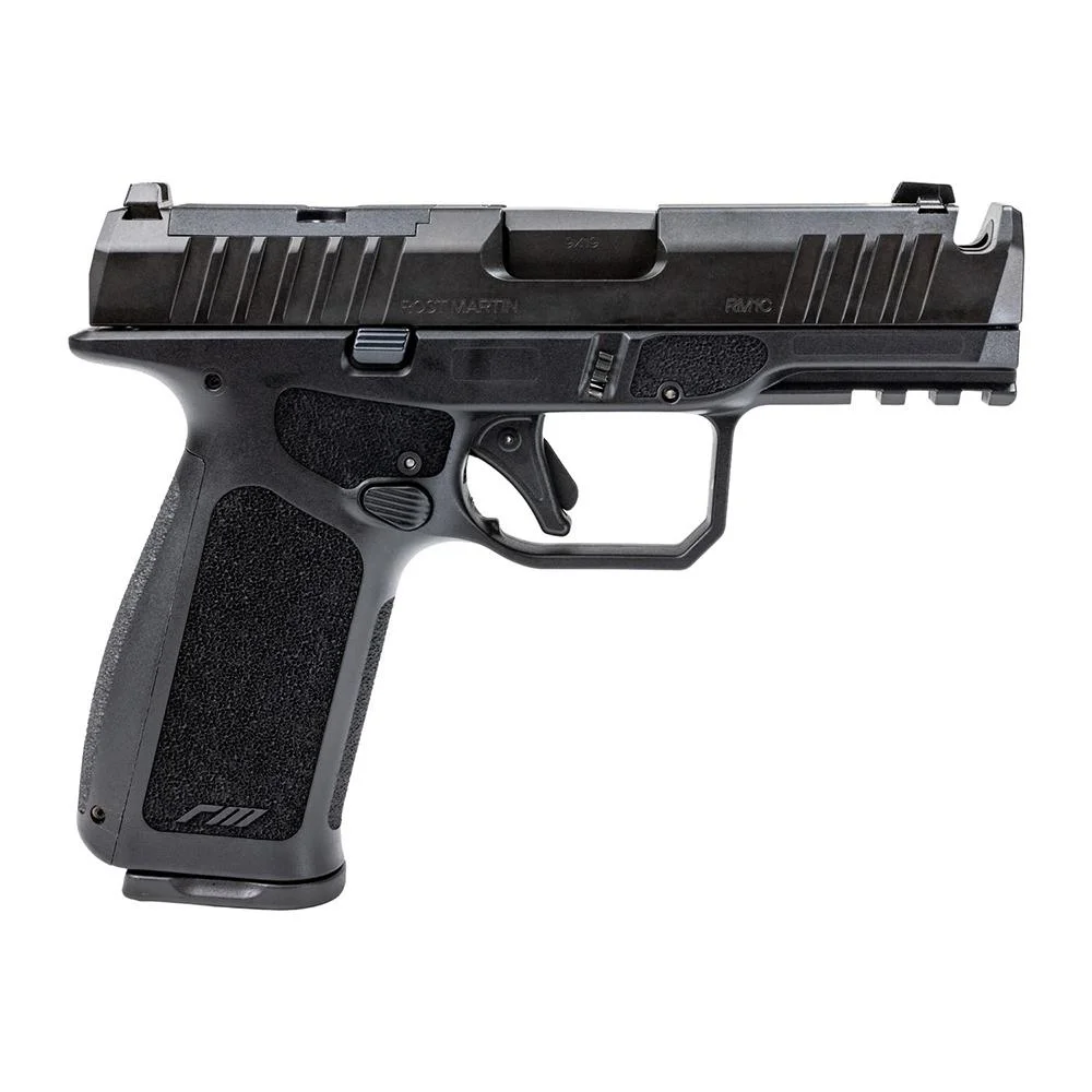 primary-45148 Rost Martin RM1CX Compact OR, black right-side view with compensator, tall sights and textured grip