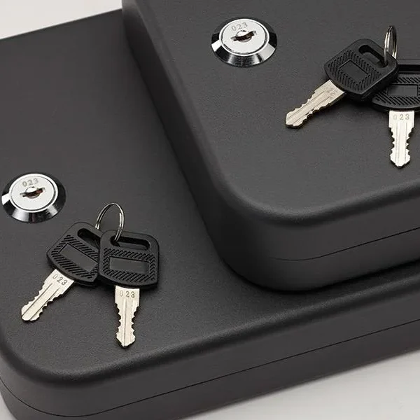 Snap Safe XX-Large Lockbox, two stacked black lockboxes with keyed locks and pairs of keys