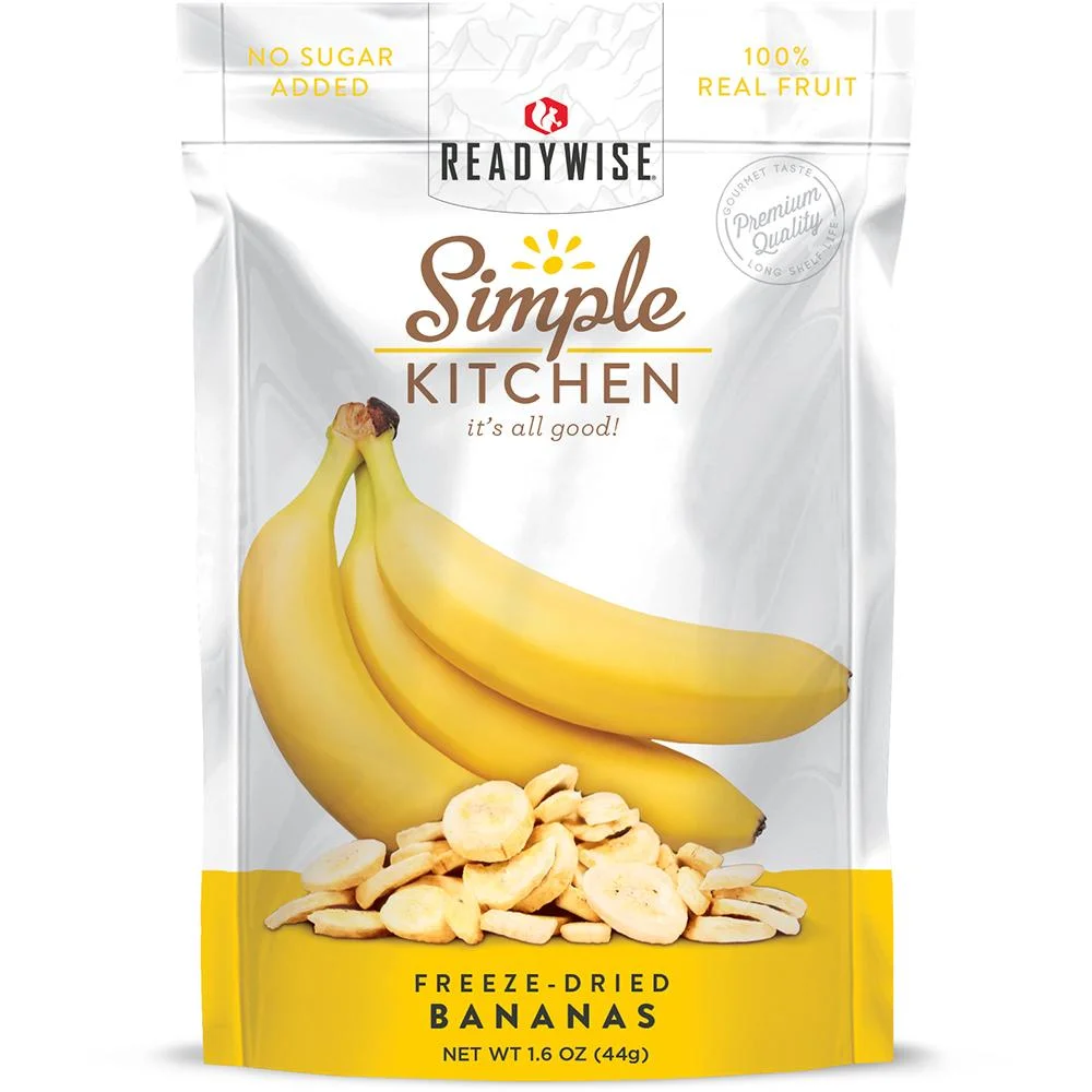 primary-45207 Readywise Simple Kitchen Bananas, white and yellow stand-up pouch with bananas pictured on front
