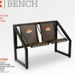 Millennium B2X 2-person Bench in black with two brown fabric seats, front three-quarter view