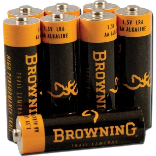Browning Camera AA Batteries - 8 pk., black and orange batteries in a branded holder
