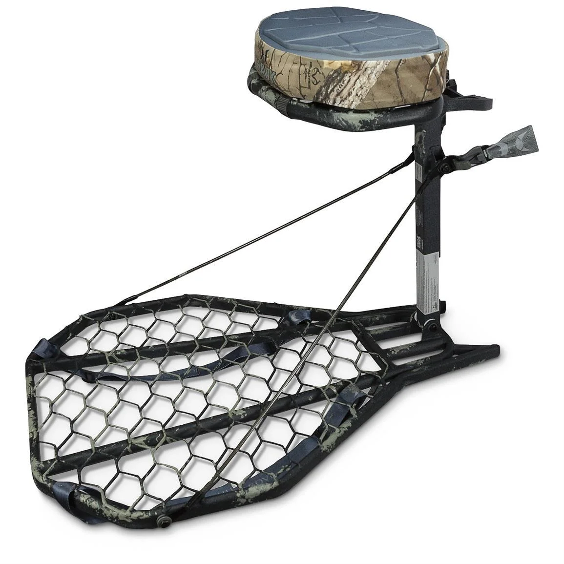 primary-45224 Gsm MEGA COMBAT HANG-ON, black mesh platform with camouflage padded seat