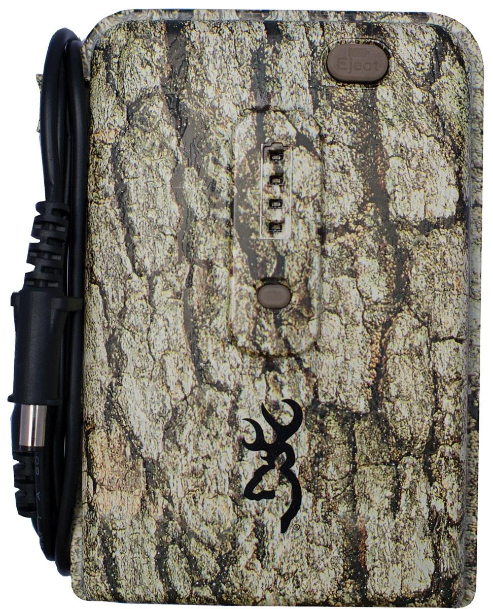 primary-45226 Browning Camera Battery Pack, bark camouflage rectangular pack with buck logo and side cable