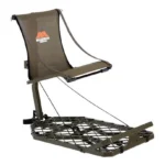 Millennium M150 Monster Hang-On Stand, angled view with brown seat and black mesh platform