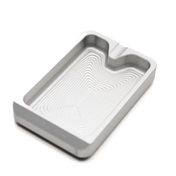 Area419 Area 419 Bullet/Cigar Tray, silver machined tray with raised edges, top angled view