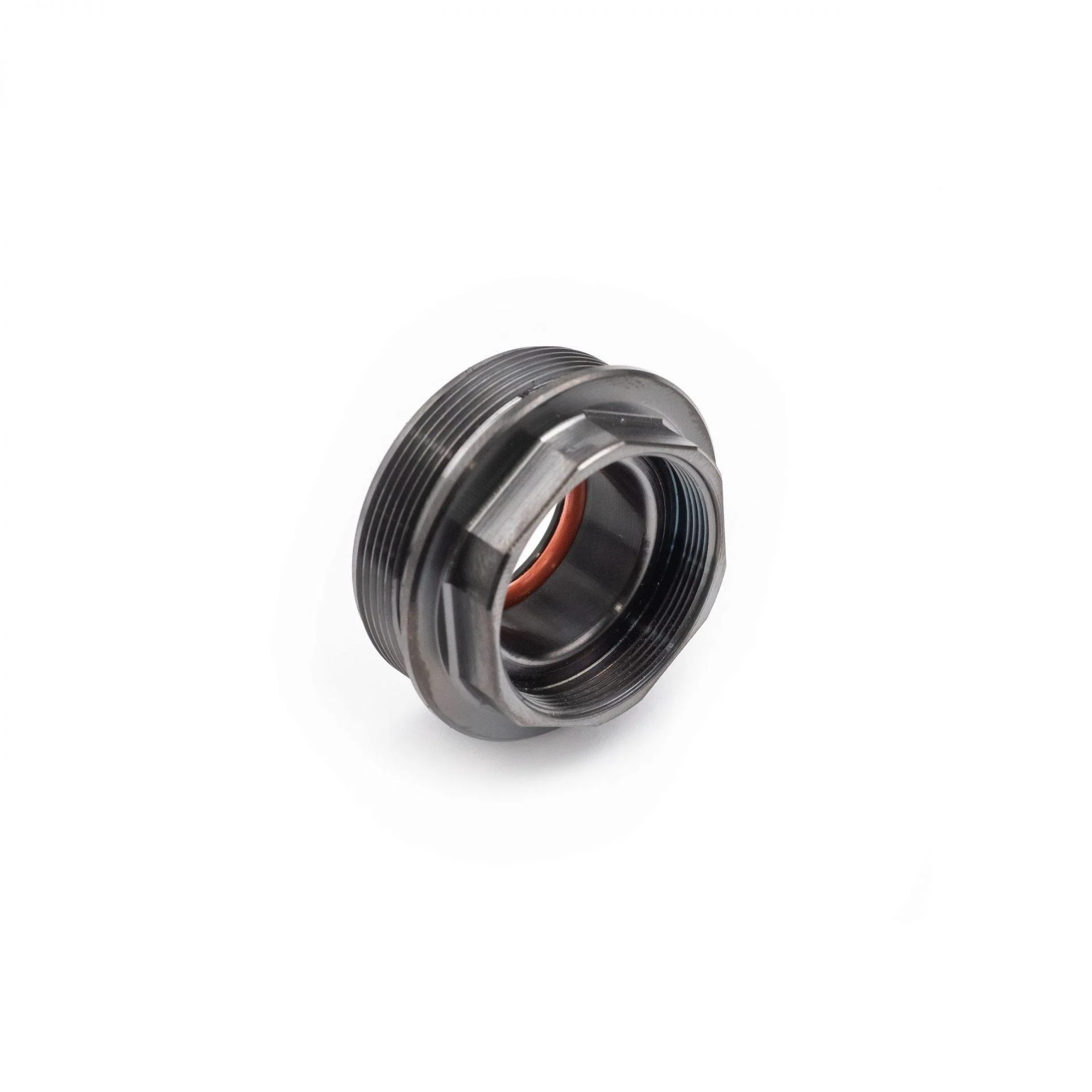 primary-45246 Area 419 Hellfire Suppressor Mount Adapter for SilencerCo Omega, angled view in black nitride
