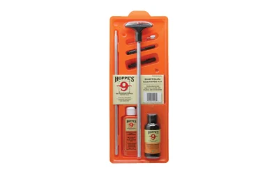 Hoppe's HOPPES UNIV SHTGN CLNG KIT CLAM in orange blister pack with rods, brush and bottle