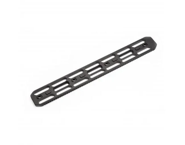 primary-45250 Area419 Area 419 ARCALOCK black dovetail rail, angled top view with elongated M-LOK slots