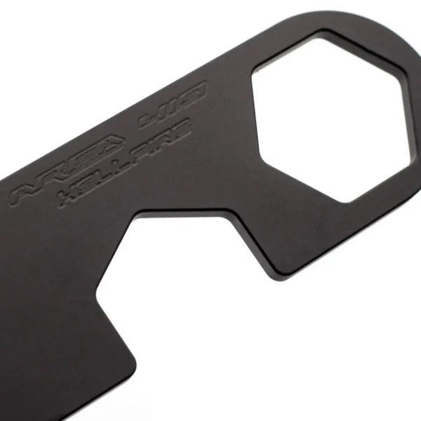 Area419 Area 419 Hellfire aluminum wrench, black angled view with hexagonal opening