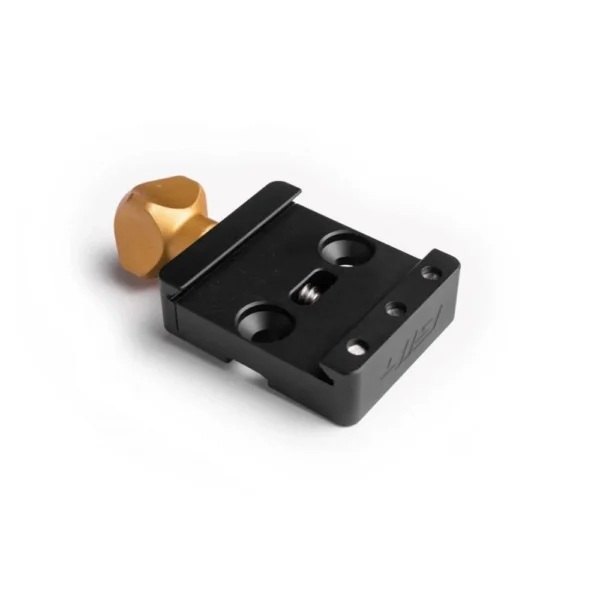 Area419 Arcalock Clamp Gold, black clamp in angled top view with gold adjustment knob