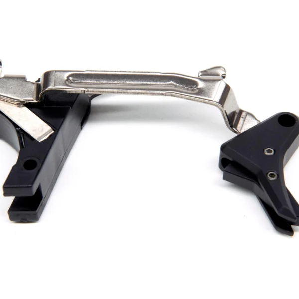 Shadow Systems Elite Trigger Assembly, side view with silver trigger bar and black components