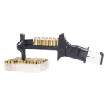 Elite Tactical Systems Universal Pistol Mag Loader in black with cartridges and clear ammo tray