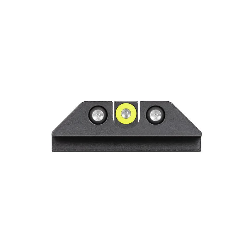 primary-45312 Night Fision Tritium Night Sight Set, front view with yellow center dot and two white rear dots