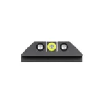 Night Fision Tritium Night Sight Set, black rear sight with yellow-ringed center dot, front view